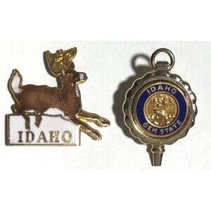 2 IDAHO  Souvenir Travel Pins, White Tail Deer & Idaho the GEM State